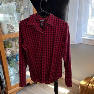 Women’s Chaps Red and Black Plaid Long-Sleeve Button-Down Shirt